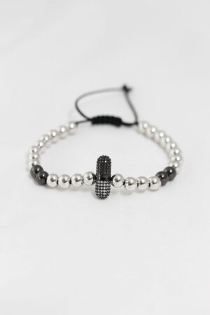 Füme Gümüş Renk Çelik Zirkon Objeli Asansörlü Bileklik