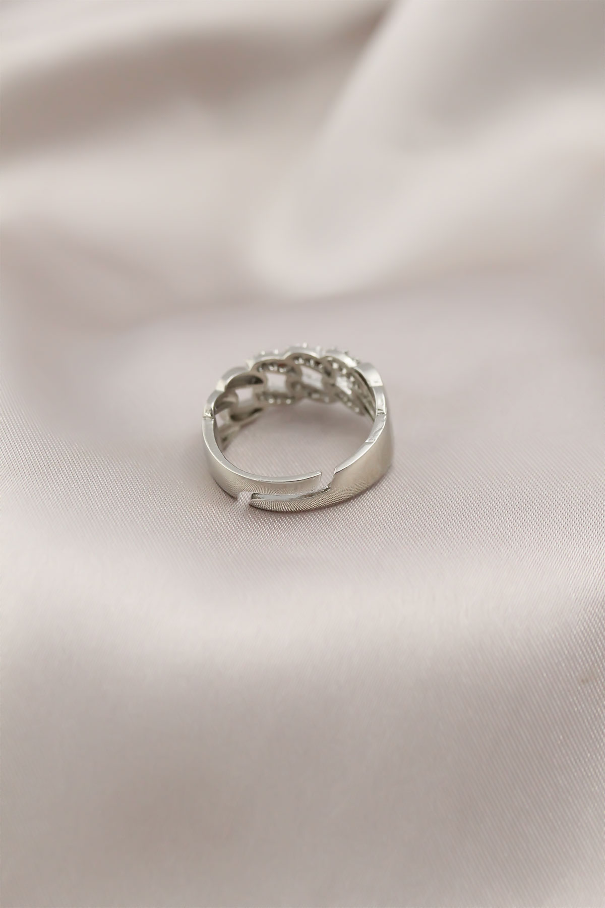 Gümüş Renk Metal Zincir Model Taşlı Kadın Yüzük - Görsel 2