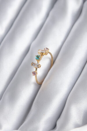 Gold Renk Zirkon Taşlı Renkli Zirkon Taşlı Kadın Yüzük