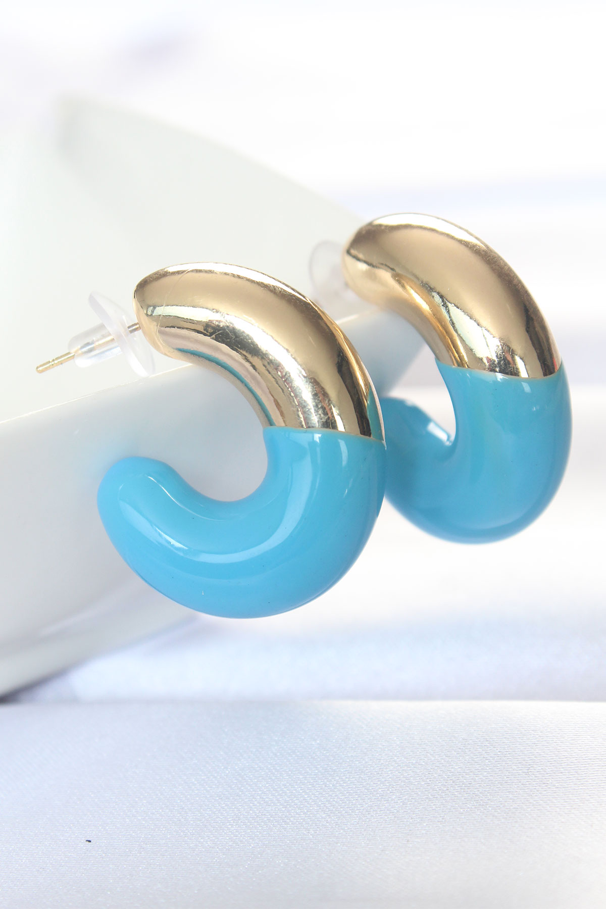 CCB Mavi Gold Çift Renk Küpe - Görsel 2