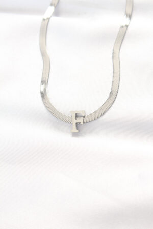 316L Çelik F Harfli Silver Renk İtalyan Zincirli Kolye