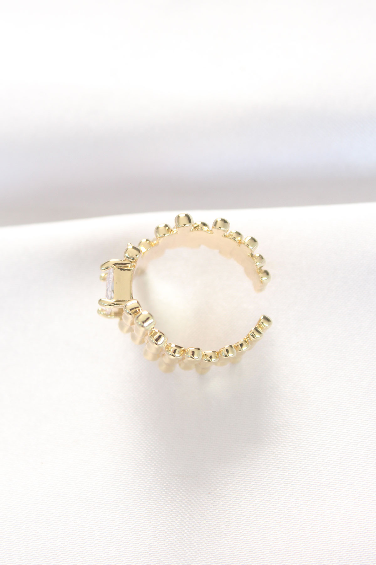 Gold Renk Tırtıklı Kalın Baget Taş Tasarım Ayarlanabilir Yüzük - Görsel 2