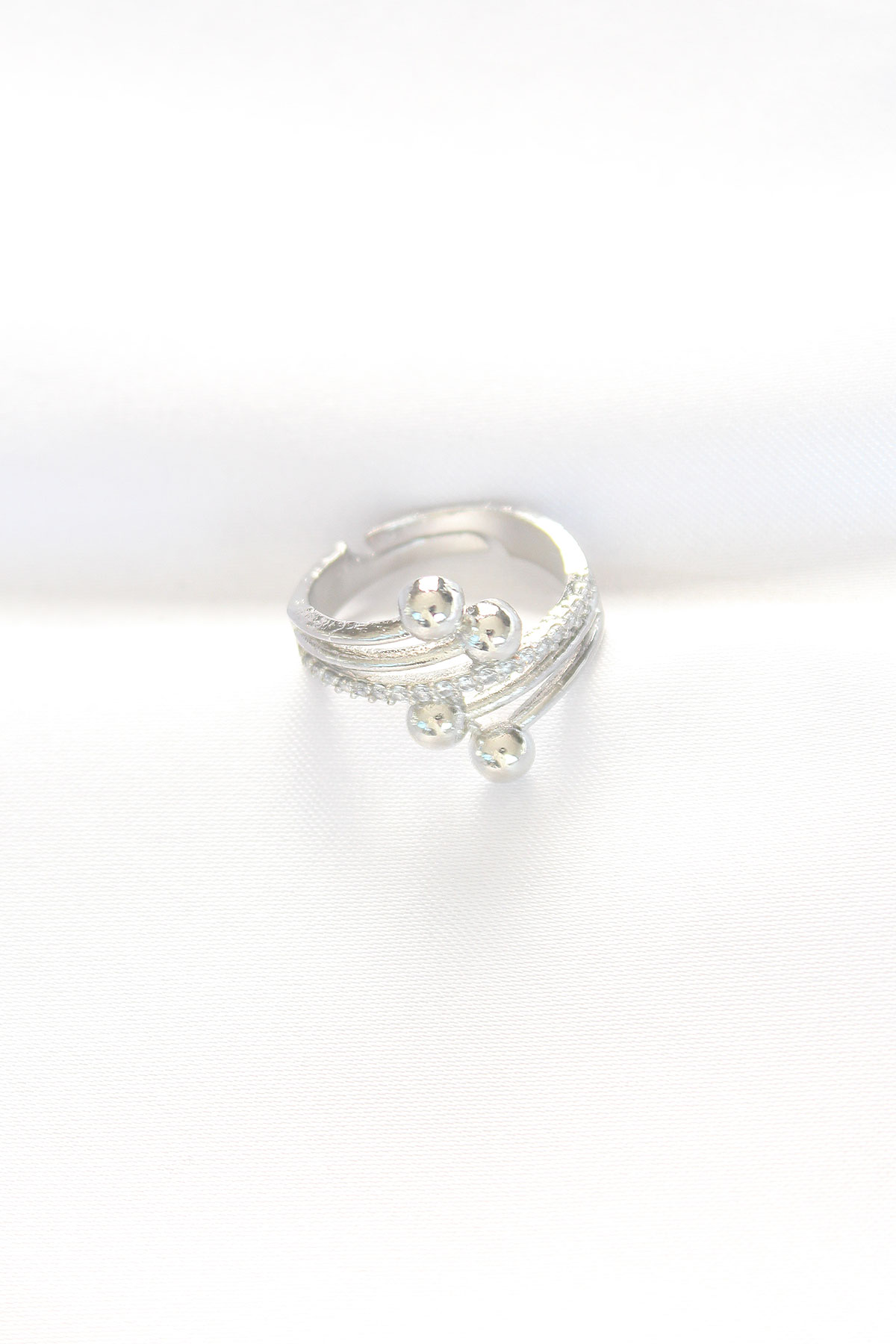 Topçuk Model Zirkon Taşlı Silver Renk Ayarlanabilir Yüzük - Görsel 2