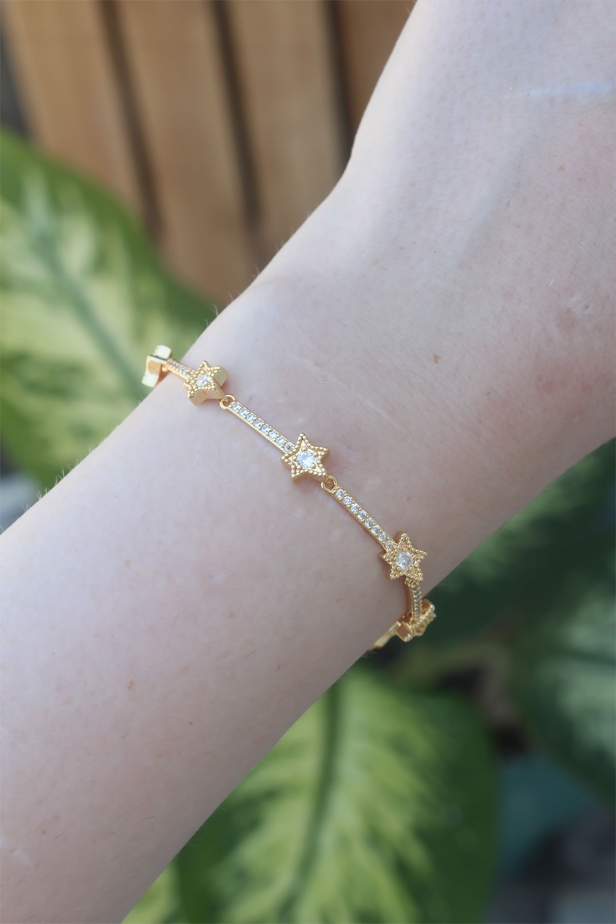 Vip Seri Pirinç Zirkon Taşlı Gold Renk Halley Model Bileklik - Görsel 2