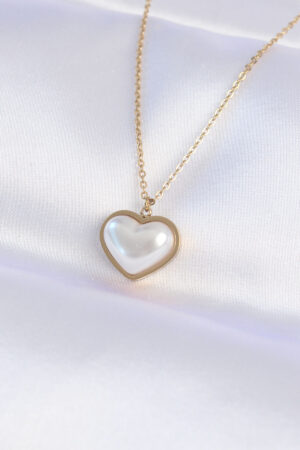 316L Çelik Zincir Gold Renk Beyaz Taşlı Bubble Kalp Kolye