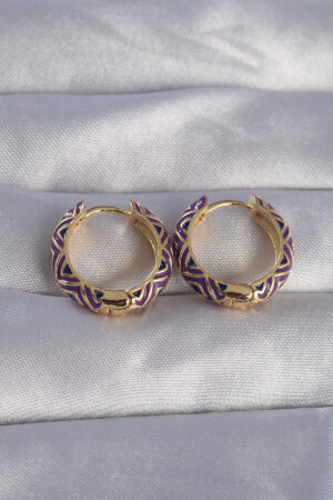 Pirinç Gold Renk Mor Etnik Desenli Halka Küpe