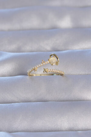 Pirinç Gold Renk Zirkon Taşlı İncili Satürn Model Ayarlanabilir Yüzük