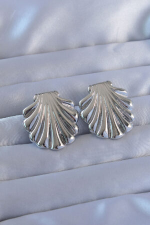 316L Çelik Gümüş Renk İstiridye Model Küpe