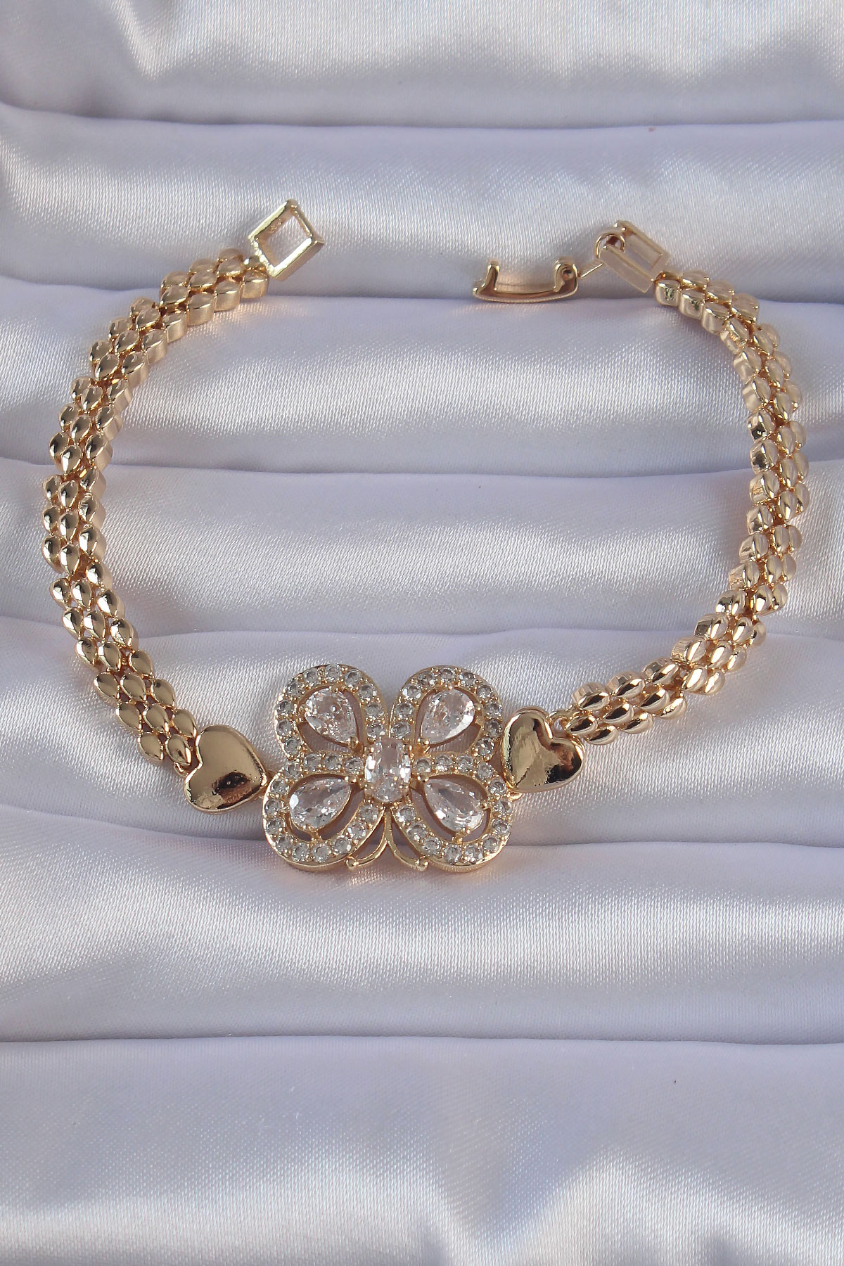 Pirinç Gold Renk Zirkon Taşlı Kelebek Figürlü Parçalı Model Bileklik - Görsel 3