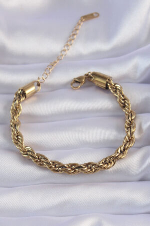 316L Çelik Gold Renk Kalın Burgu Zincir Bileklik