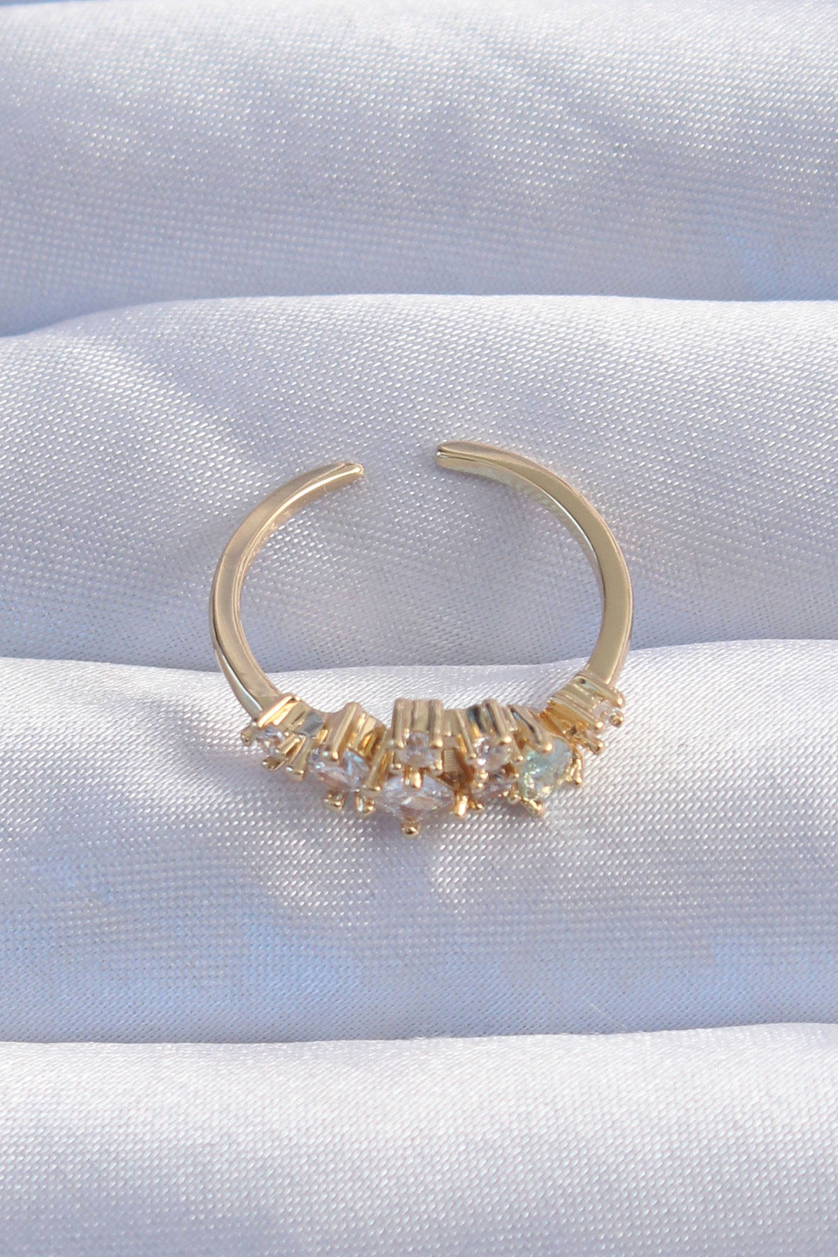 Pirinç Gold Renk Zirkon Taşlı Damla Detay Ayarlanabilir Yüzük - Görsel 2