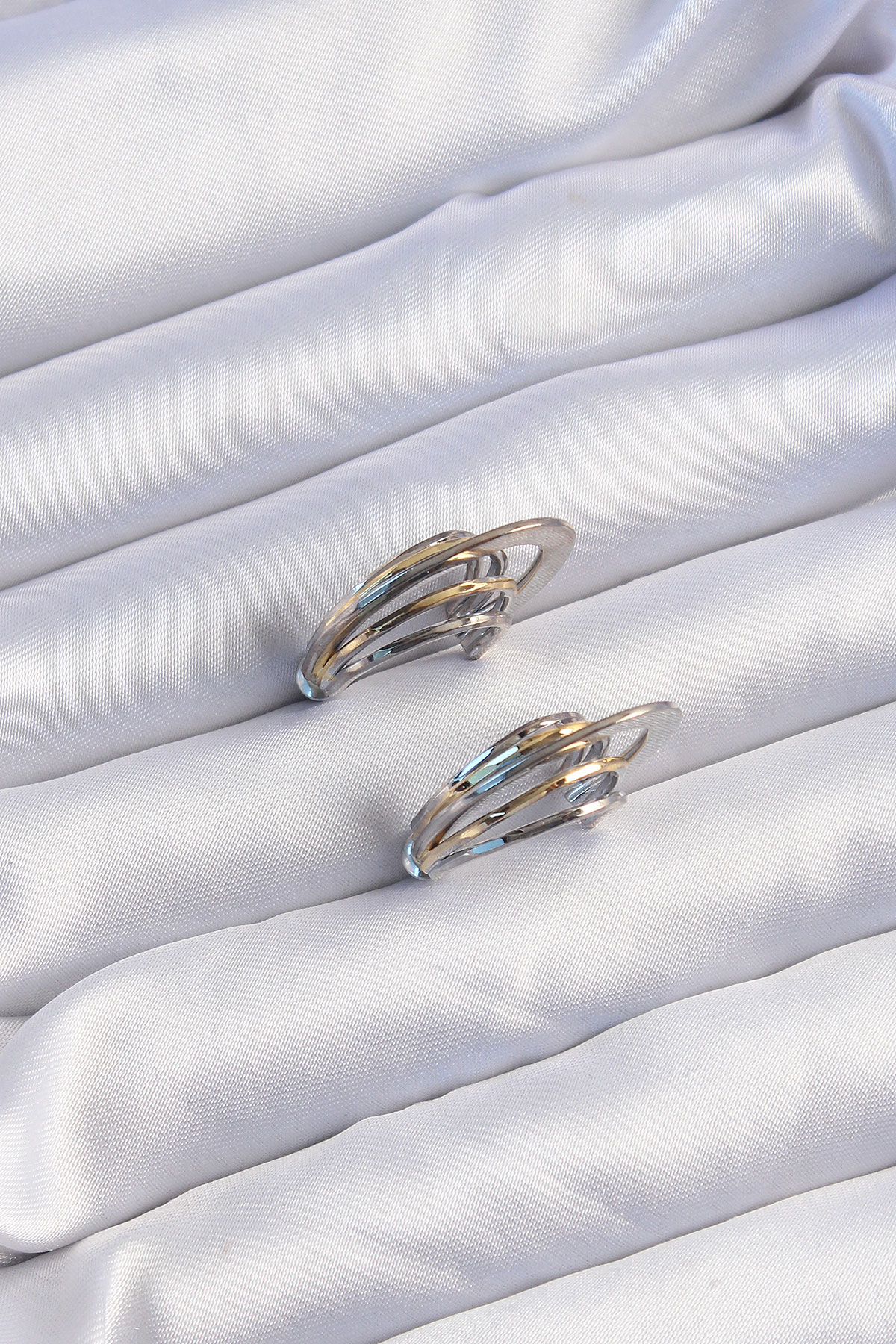 Pirinç Gold Gümüş Renkli Düz Plaka Halka Küpe - Görsel 2