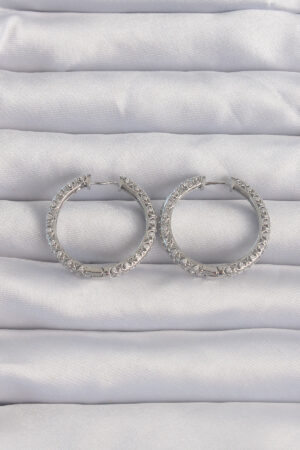 Pirinç Gümüş Renk Zirkon Taşlı Motifli Halka Küpe