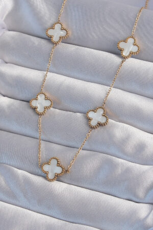 316L Çelik Gold Renk Beyaz Sedefli Yonca Kolye