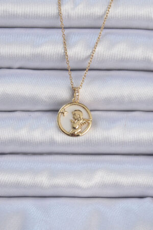 316L Çelik Zincir Altın Renk Zirkon Taşlı Mineli Melek Kolye