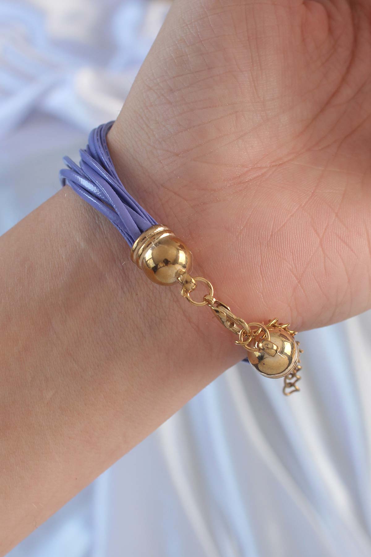 Lila Renk Zirkon Taşlı İpli Çoklu Bileklik - Görsel 2