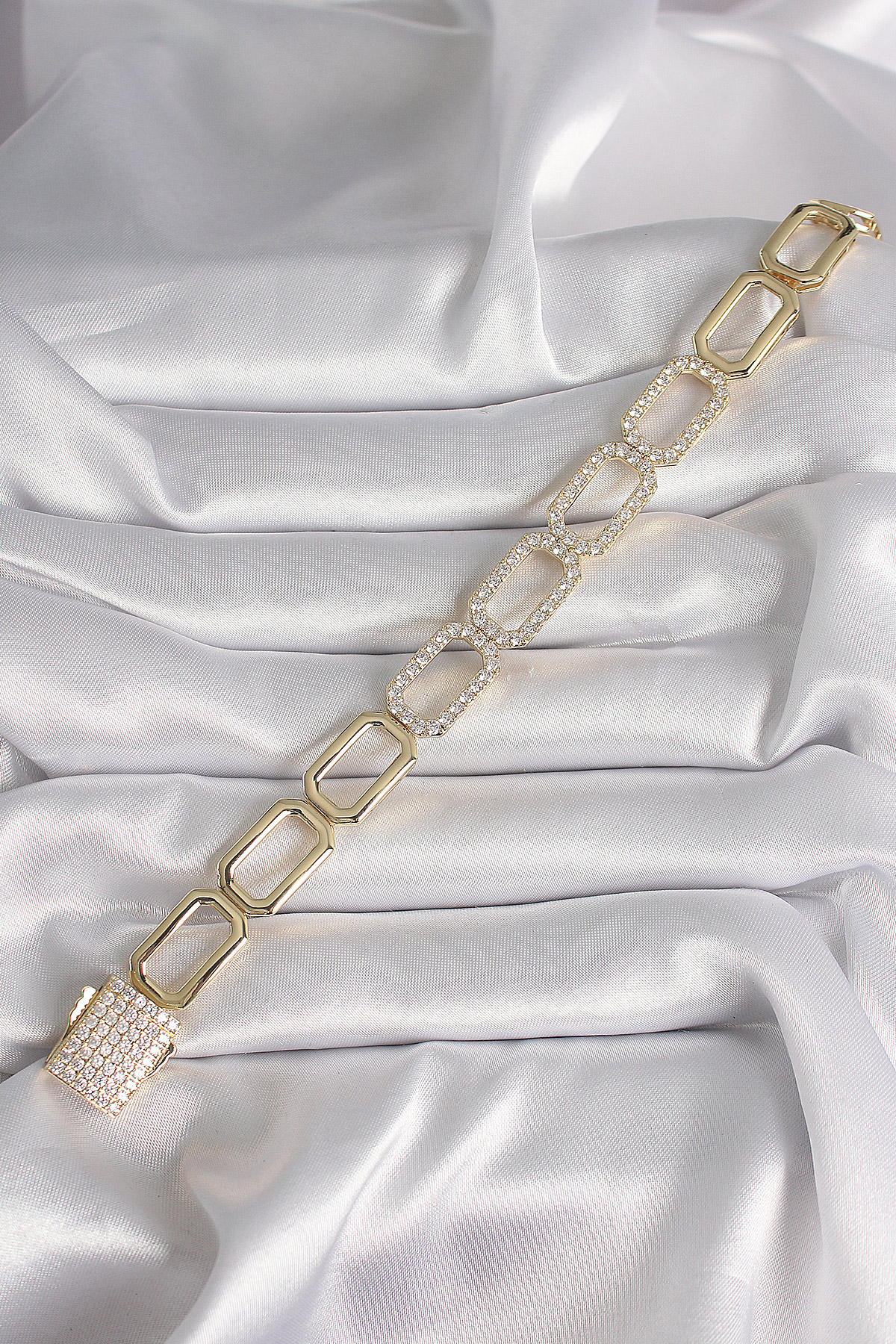 Pirinç Gold Renk Zirkon Taşlı Zincir Model Xuping VIP Exclusive Seri Bileklik - Görsel 2