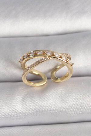 Pirinç Gold Renk Zirkon Taşlı Ayarlanabilir Kadın Yüzük