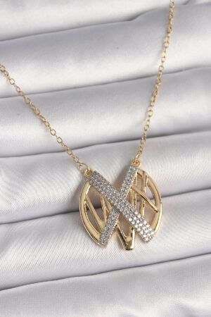 316L Çelik Gold Renk Zirkon Taşlı Vintage Model Kadın Kolye