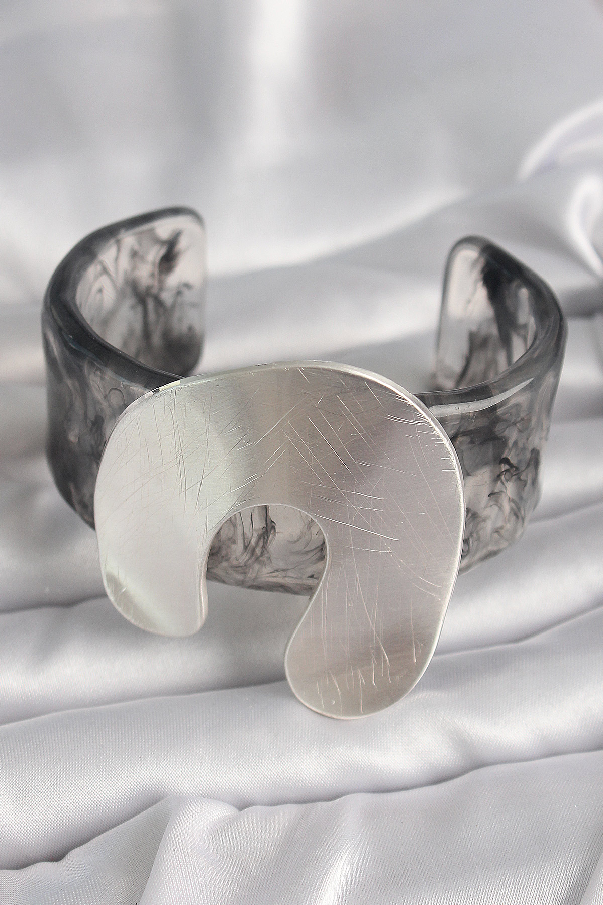 Siyah Mermer Desen Akrilik Plaka Vintage Kadın Bilezik - Görsel 2