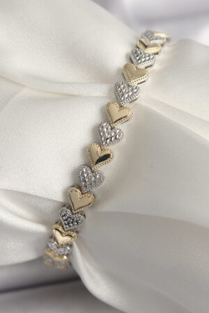 Pirinç Mix Renk Zirkon Taşlı Kalp Model VIP Seri Kadın Bileklik