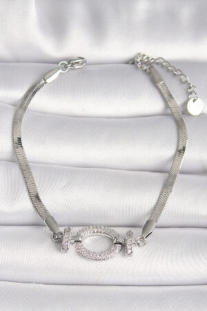 316L Çelik Gümüş Renk İtalyan Zincir Model Zirkon Taşlı Halka Figür Kadın Bileklik