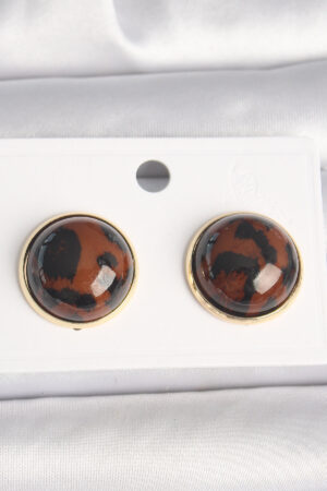 Pirinç Gold Renk 3D Daire Leopar Model Kadın Küpe