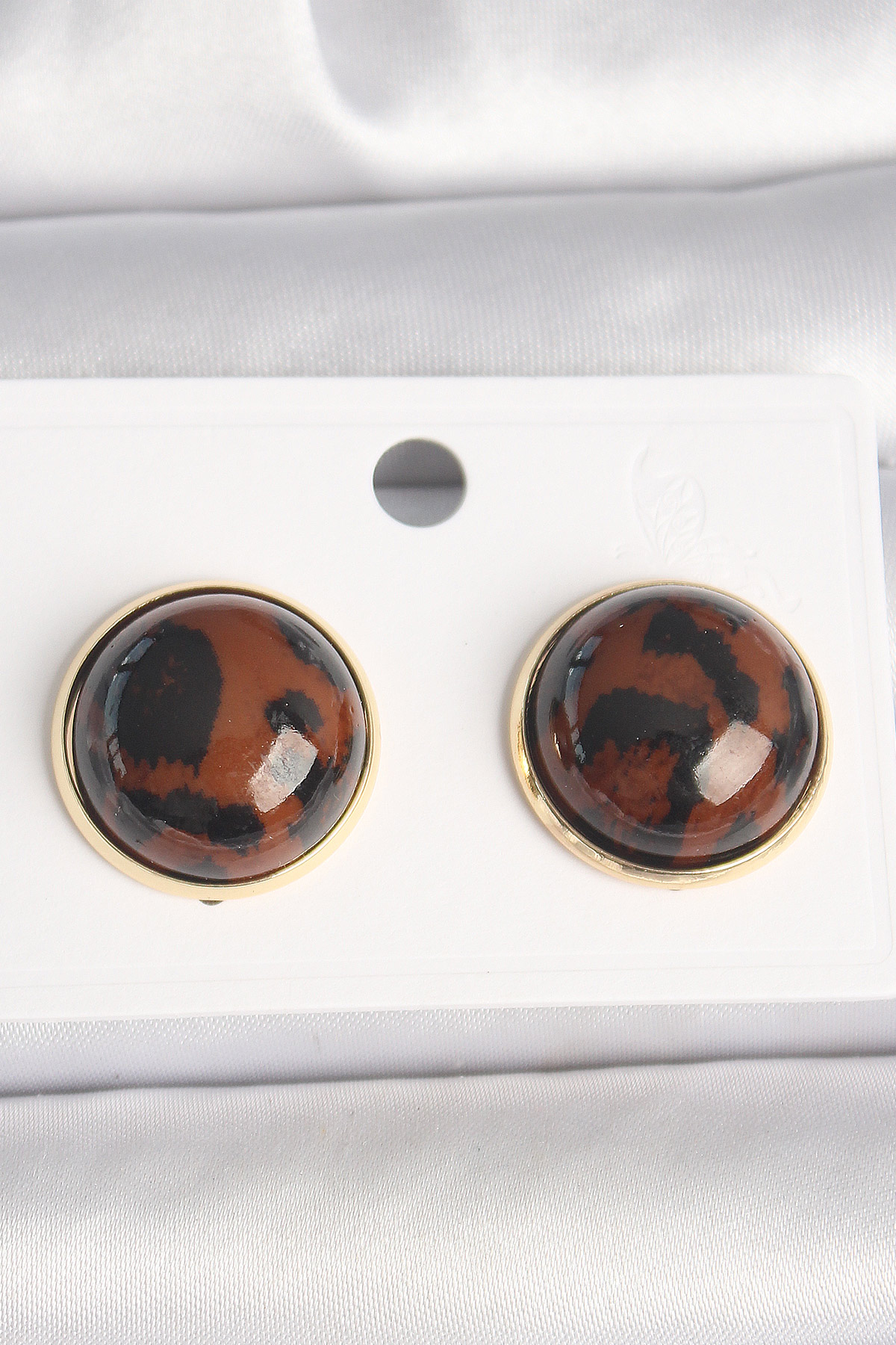 Pirinç Gold Renk 3D Daire Leopar Model Kadın Küpe