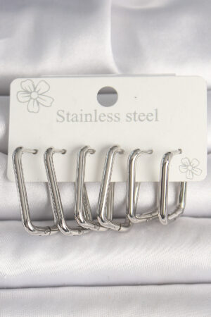 316L Çelik Gümüş Renk Kare Model Kadın Küpe Seti