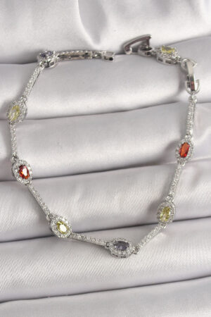 Pirinç Gümüş Renk Renkli Zirkon Taşlı Damla Taş Model Kadın Bileklik