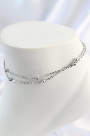 316L Çelik Gümüş Renk 2'Li Topçuk Detay Zincir Model Kadın Halhal