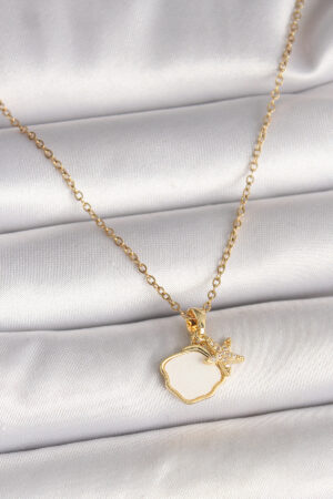 316L Çelik Gold Renk Zincir Sallantı Beyaz Mineli Deniz Kabuğu Zirkon Taşlı Deniz Yıldızı Figür Kadın Kolye