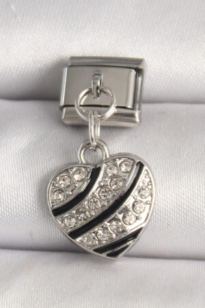 316L Çelik Gümüş Renk Zirkon Taşlı Kalp Model Nomination Charm