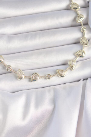 Pirinç Gold Renk Zirkon Taşlı Damla Model VIP Seri Exclusive Kadın Kolye