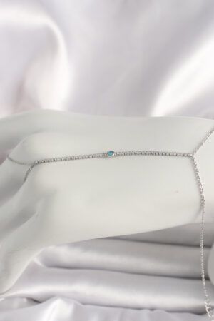 Pirinç Gümüş Renk Su Yolu Zirkon Taşlı Mavi Taş Detaylı Kadın Şahmeran