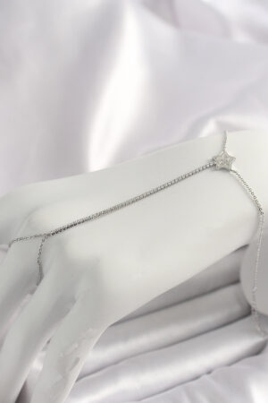 Pirinç Gümüş Renk Su Yolu Zirkon Taşlı Yıldız Model Kadın Şahmeran