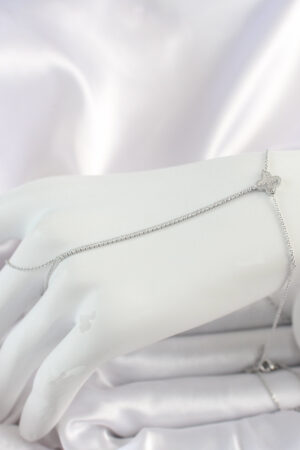 Pirinç Gümüş Renk Su Yolu Zirkon Taşlı İşlemeli Yonca Model Kadın Şahmeran