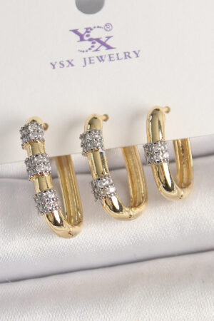 Pirinç Gold Renk 3'Lü Halka Model Gümüş Zirkon Taş Detaylı Kadın Kombin Küpe