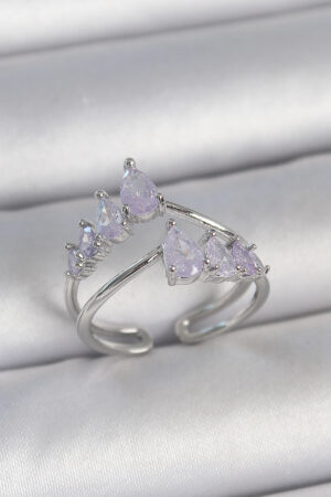 Pirinç Gümüş Renk Mor Damla Zirkon Taşlı Taç Model Kadın Yüzük