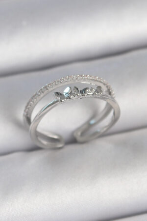 Pirinç Gümüş Renk 2'Li Zirkon Taş Detaylı Kelebek Figür Ayarlanabilir Model Kadın Yüzük