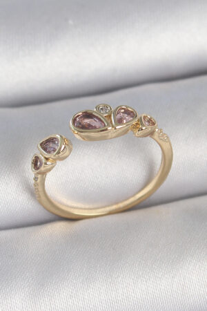 Pirinç Gold Renk Pembe Damla Zirkon Taşlı Ayarlanabilir Kadın Yüzük