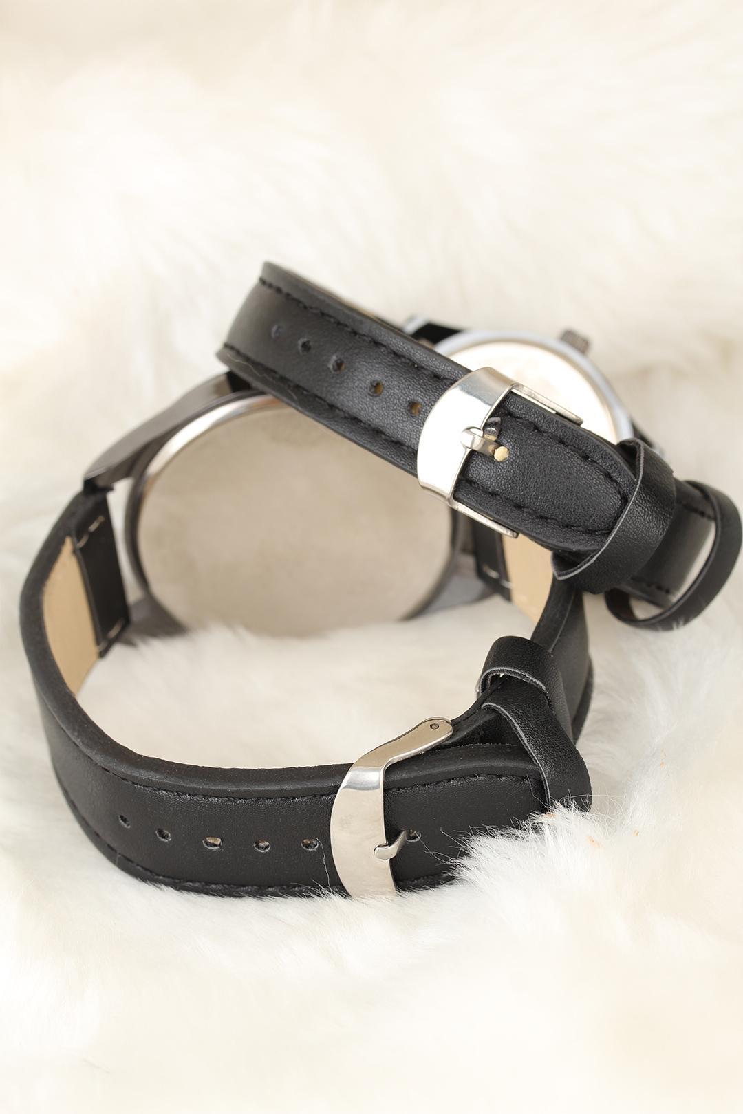 Siyah Renk Deri Kordonlu İstanbul Tasarımlı Sevgili Saatleri - Görsel 2