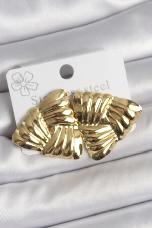 316 Çelik Gold Renk İşlemeli Üçgen Model Kadın Küpe