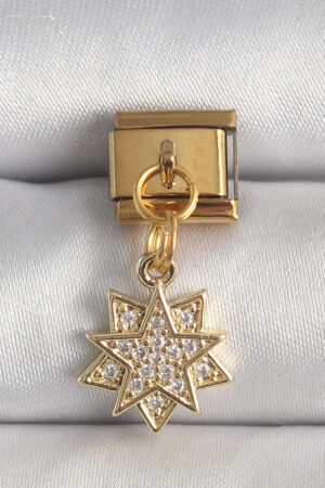 316L Çelik Gold Renk Sallantı Zirkon Taşlı Yıldız Model Nomination Charm