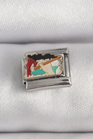 316L Çelik Gümüş Renk Renkli Palet Fırça İşlemeli Model Nomination Charm