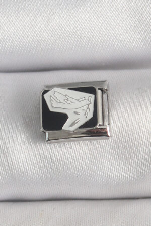 316L Çelik Gümüş Renk Siyah Beyaz Kuş İşlemeli Nomination Charm