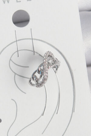 Pirinç Gümüş Renk Zirkon Taşlı Zincir Sonsuzluk Model Kadın Kıkırdak Küpe