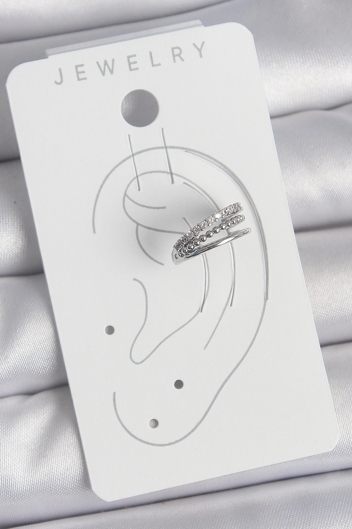 Pirinç Gümüş Renk Zirkon Taşlı 3'Lü Sıralı Model Kadın Kıkırdak Küpe - Görsel 2