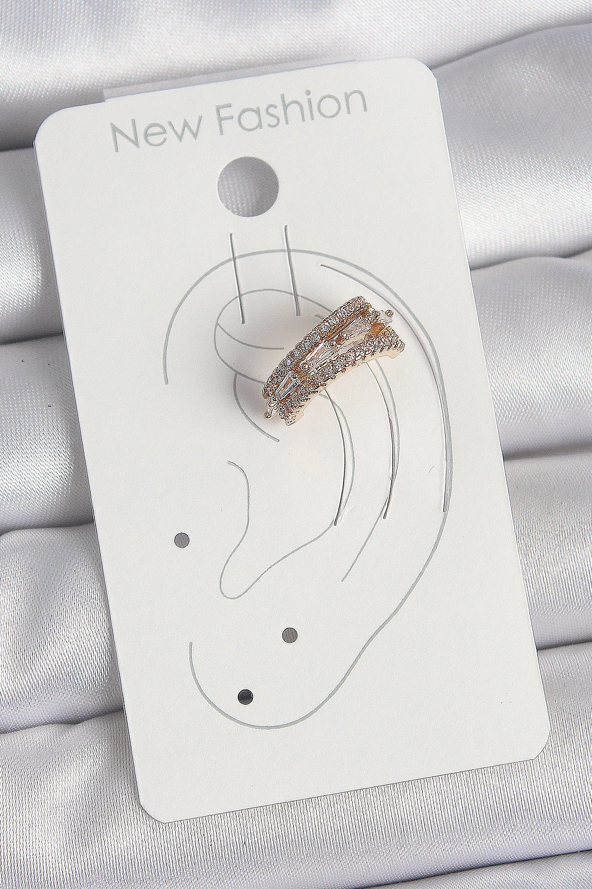 Pirinç Gold Renk Zirkon Taşlı 3'Lü Sıralı Model Kadın Kıkırdak Küpe - Görsel 2