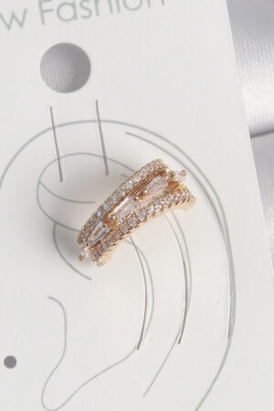 Pirinç Gold Renk Zirkon Taşlı 3'Lü Sıralı Model Kadın Kıkırdak Küpe